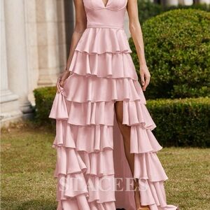 Pink Ruffle Layered Women's Prom Dress